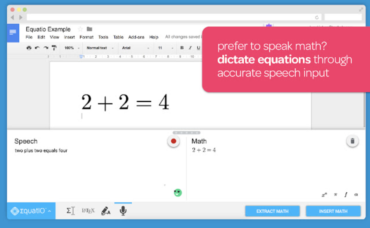 Equation Extension allows you to dictate math formulas to text