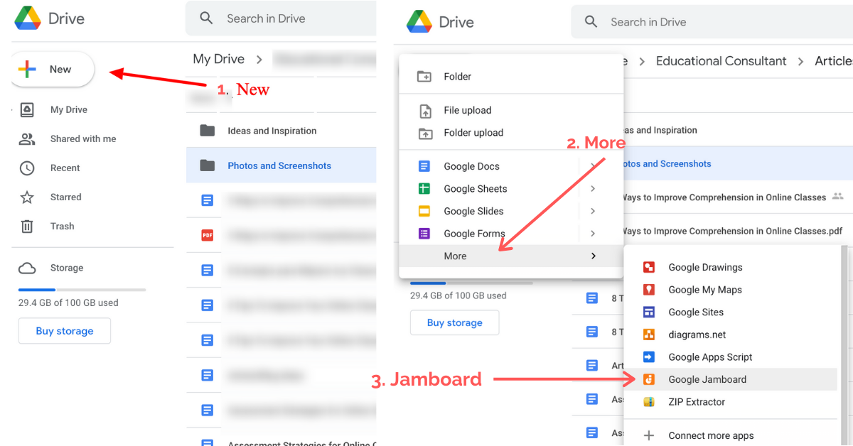 The steps to create a new Jamboard