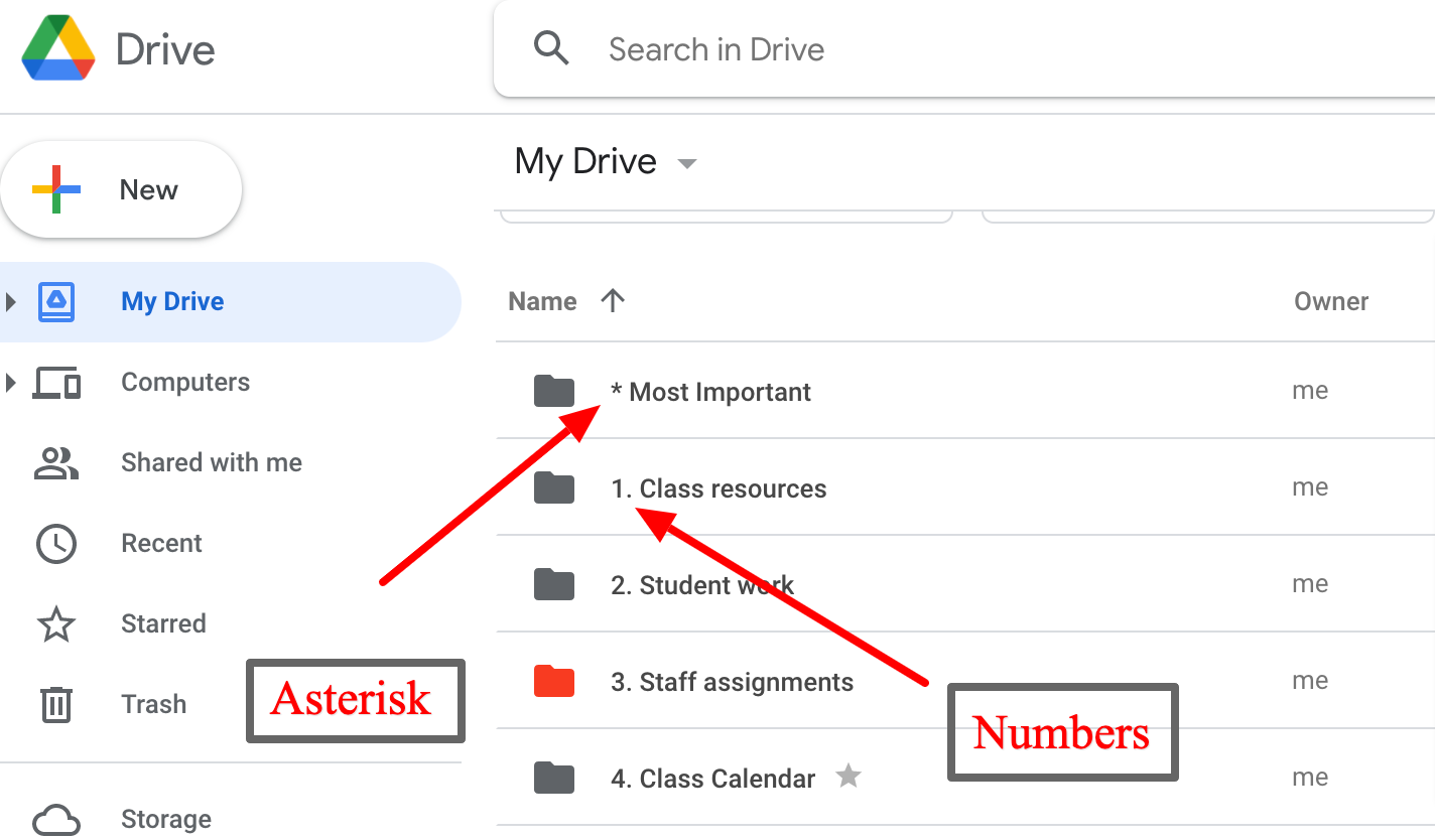 Google Drive file order with asterisk and numbers