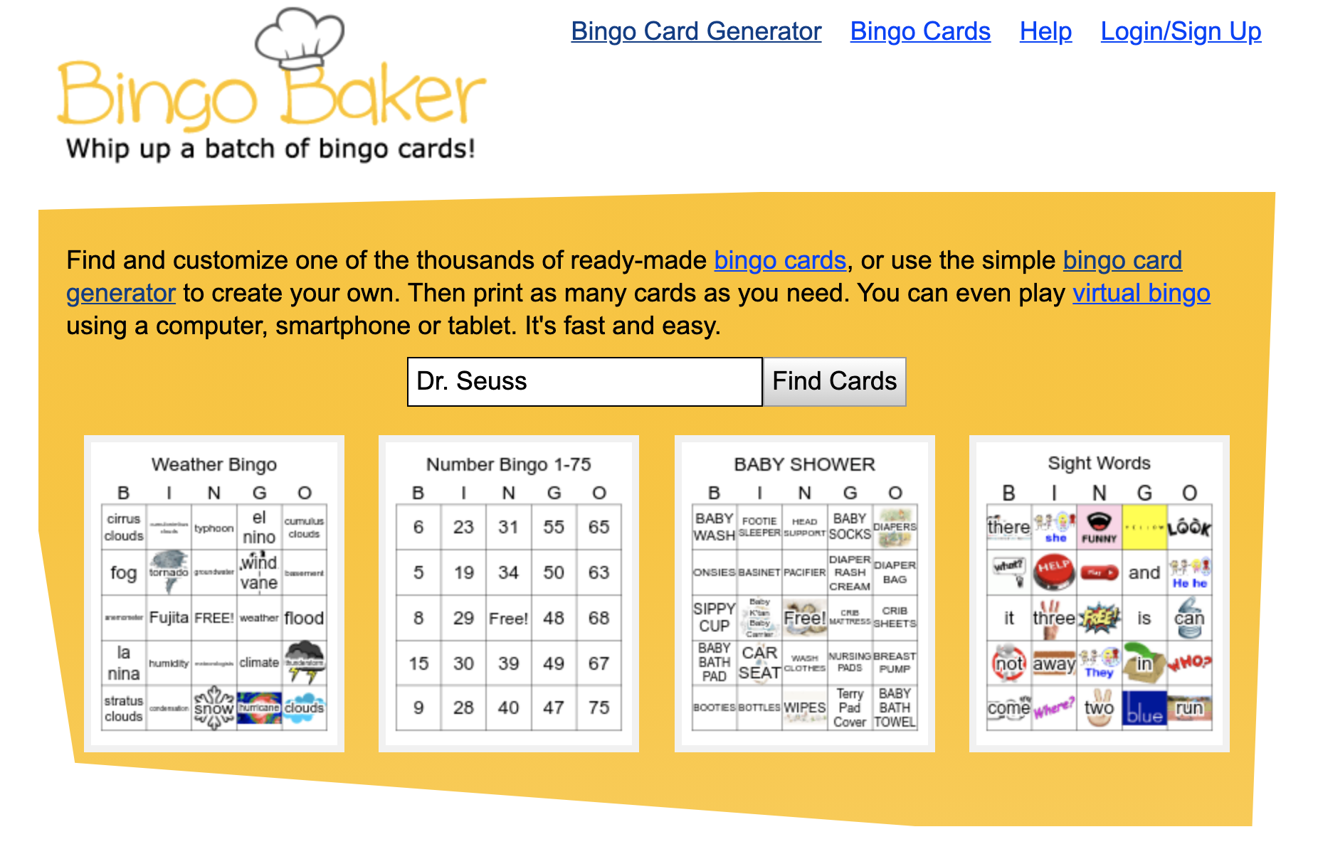 Screenshot of BingoBaker